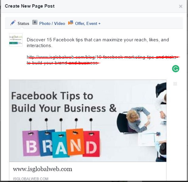 Facebook Marketing Tips- Remove links from the post
